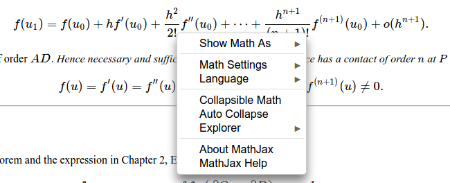 MathJax Menu with Accessibility Menu options